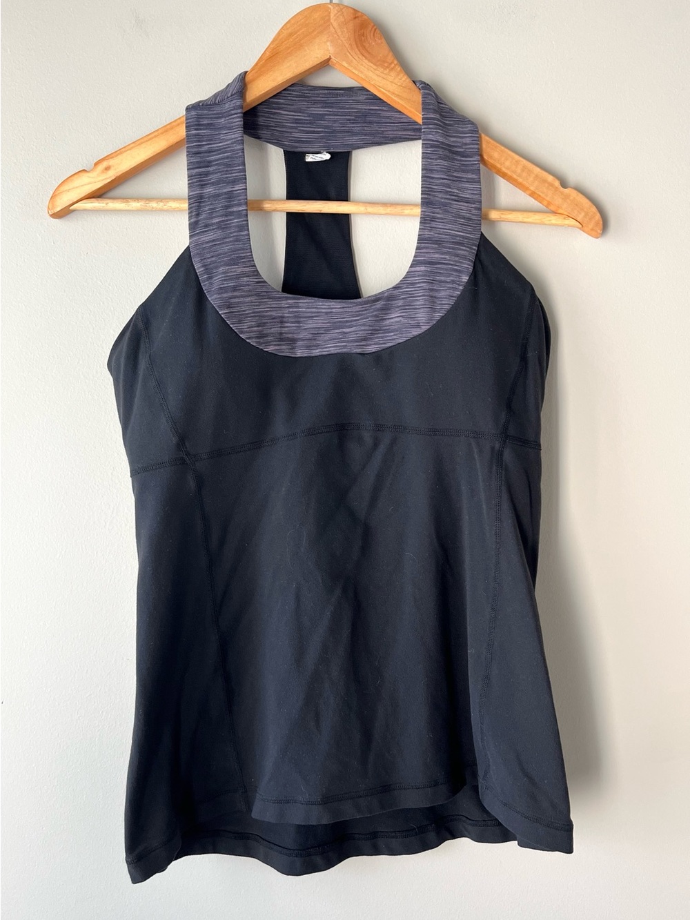 Lululemon Black Tank Top Heathered Gray/Purple Scoop Neck T-Back Size 8 -Gym